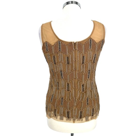 Sundance Beaded Moondusk Top Sleeveless Mesh Beige Tan Size Medium Petite - Picture 9 of 12
